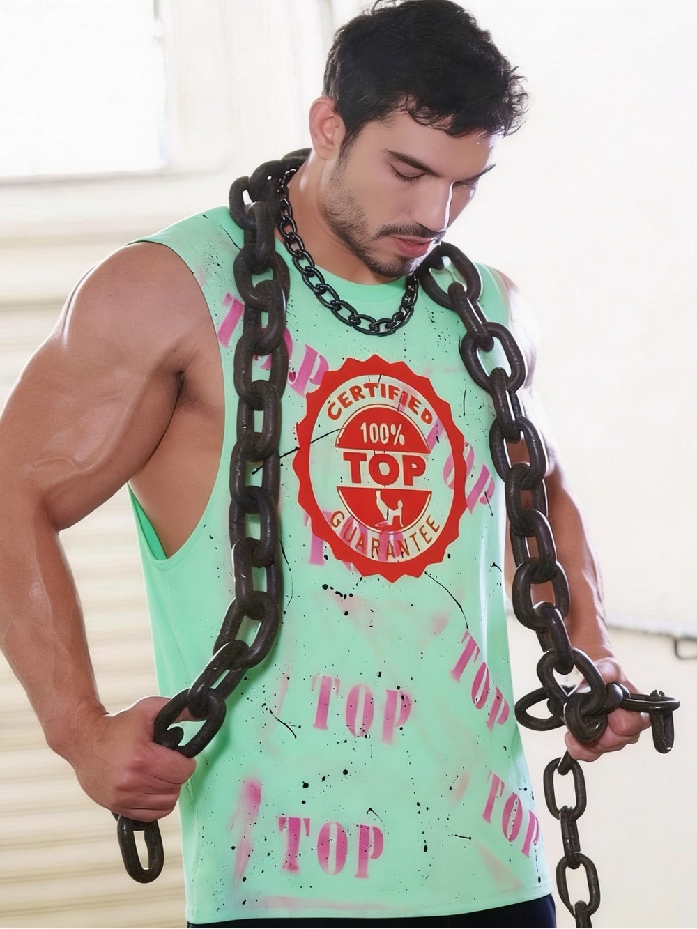 Unbranded Mint Graphic Muscle Tank Top with 'Top' Badge